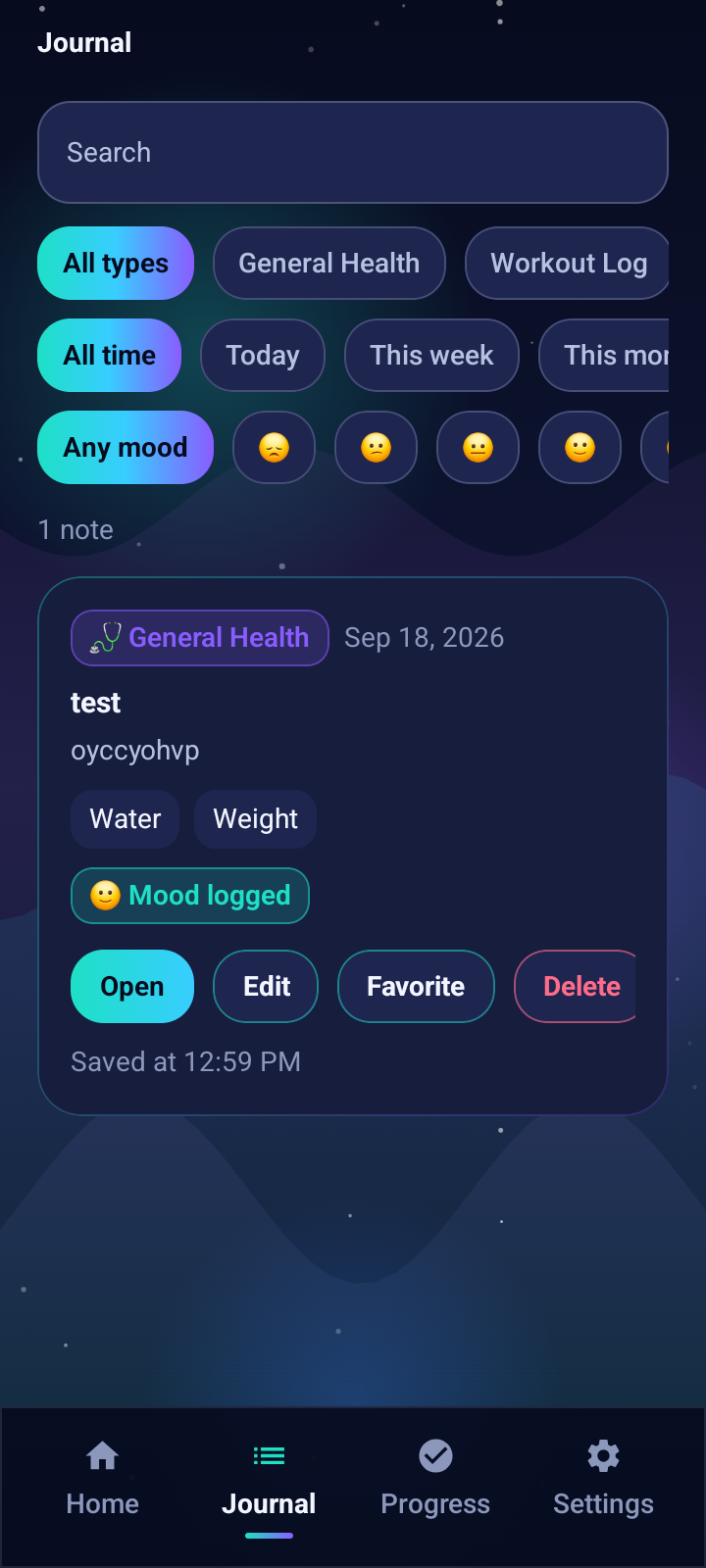 Mindful Note journal screen
