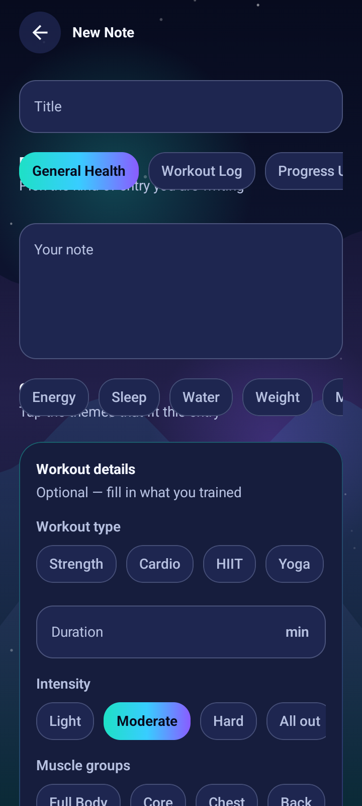 Mindful Note new note screen